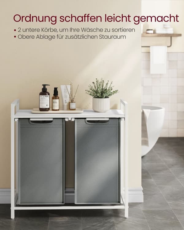 Tøjvaskkurv - 2 x 46 l - med bord - 73 x 33 x 72 cm