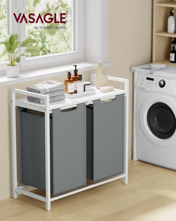 Tøjvaskkurv - 2 x 46 l - med bord - 73 x 33 x 72 cm