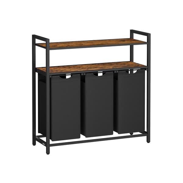 Vaskeri-kurv-3-kurser med 2 hylder-vintage brun-zwart
