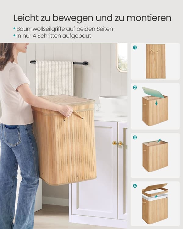 Vaskeri kurv - med bambuslåg - 150 liter - naturlig beige