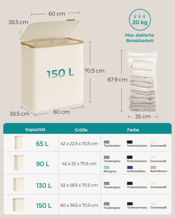 Tøjvaskkurv - med låg - 150 liter
