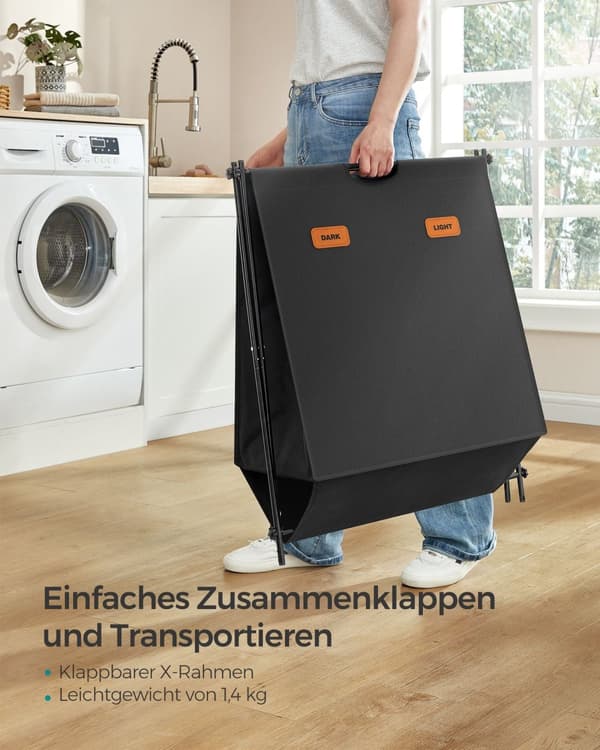 Tøjvask kurv 115 liter med 2 rum blæk -sort