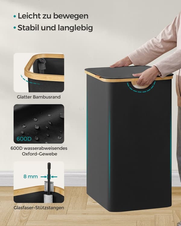 Tøjvask kurv 2 rum med låg blæk -sort