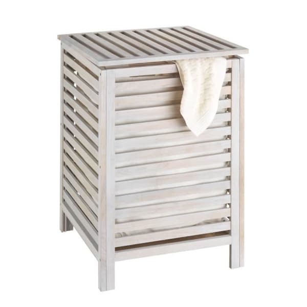 WENKO Trätvättkorg, Trätvättkorg, Norge naturvit, Kapacitet 56L, Trä, 45x65x45cm, Vit