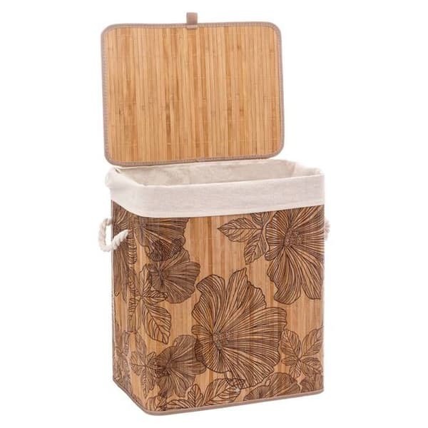 5five - tvättkorg 60l "blackflora" svart bambu