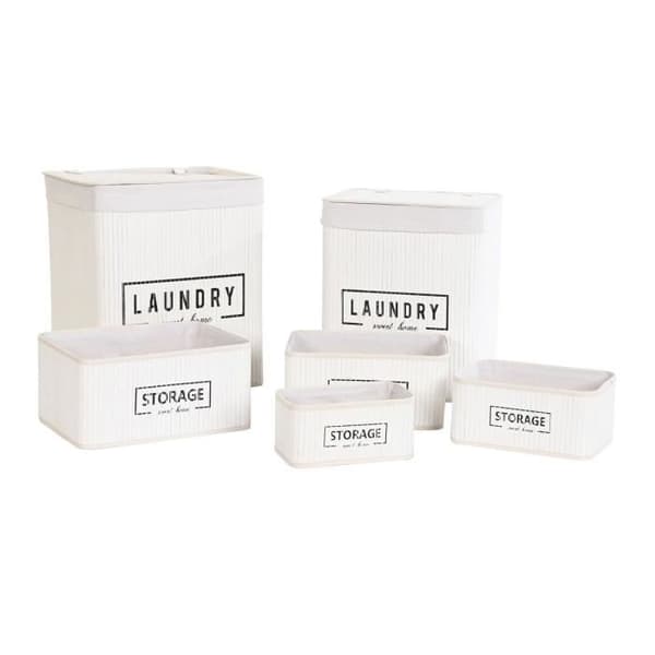set med bambuvita polyesterkorgar (40 x 30 x 46 cm)