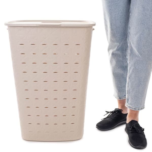 CURVER Tvättkorg Softex 56L - Elegant Design - Lätt, Stapelbar och Praktisk - 70% återvunnen - 59 x 43 x 34 cm - Off-white