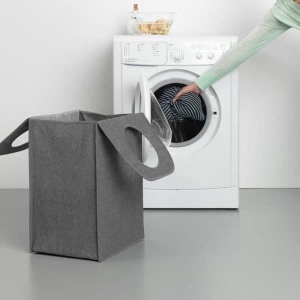 Brabantia 120381 rektangulär tvättpåse - 55 L - Svart - Quick Drop öppnings- och fällbara handtag