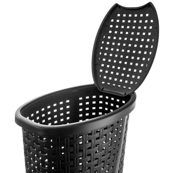 Vasketøjskurv med låg, smal, sort, 45 l, 41x32x61 cm