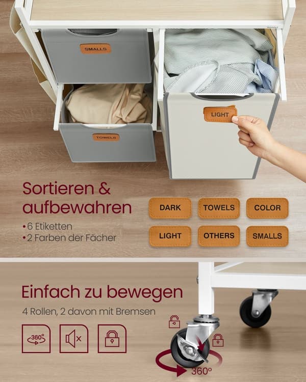 Tvättkorg 3 banor naturlig beige duva grå grädde vit