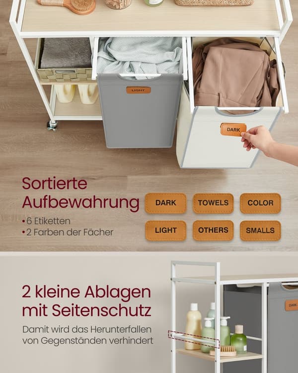 Tøjvask kurv 2 kurser naturlig beige due grå creme hvid