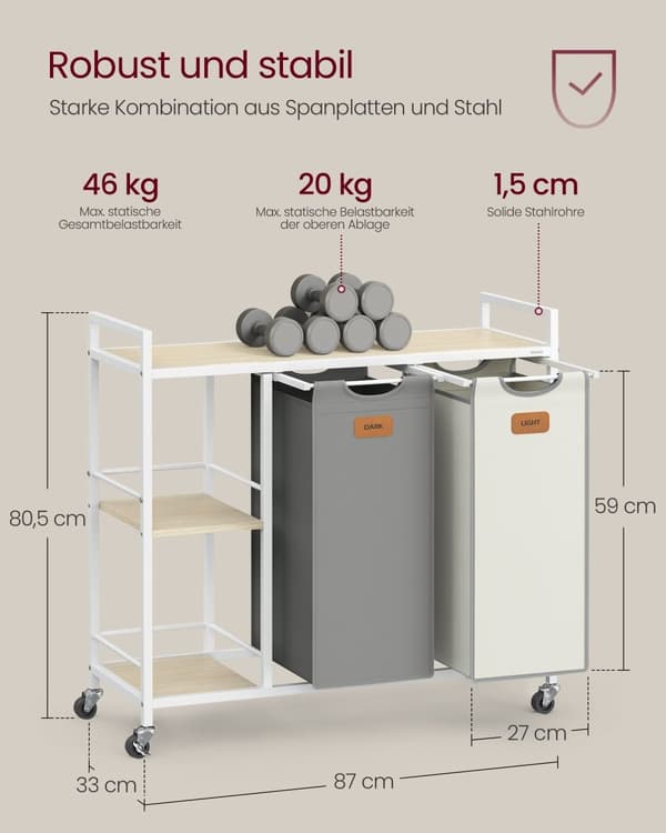 Tøjvask kurv 2 kurser naturlig beige due grå creme hvid