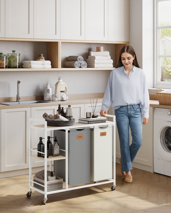 Tøjvask kurv 2 kurser naturlig beige due grå creme hvid