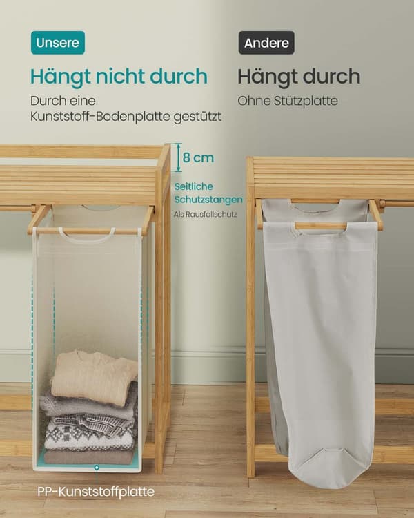 Tøjvask kurv 2 kasser 2 x 50 l 63 x 33 x 78 cm creme hvid