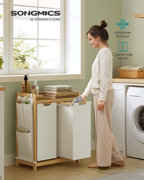Tøjvask kurv 2 kasser 2 x 50 l 63 x 33 x 78 cm creme hvid