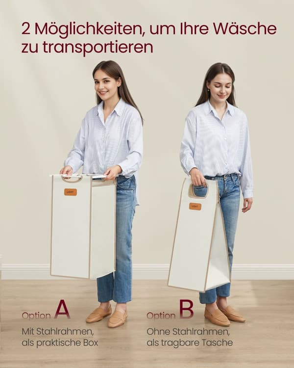 Tvättkorg 4 kurser naturlig beige-kamel brun-crème vit