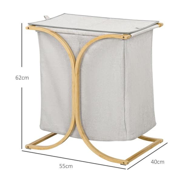 Rootz Bamboo Vaskeri Kurv - Vaskeri Opbevaringskurv - Tøj Hamper - Natural Touch - 55L X 40W X 62H CM - Grå