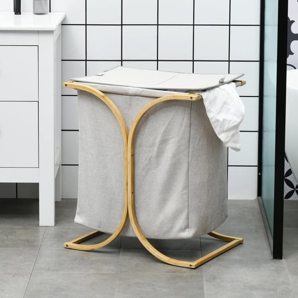 Rootz Bamboo Vaskeri Kurv - Vaskeri Opbevaringskurv - Tøj Hamper - Natural Touch - 55L X 40W X 62H CM - Grå