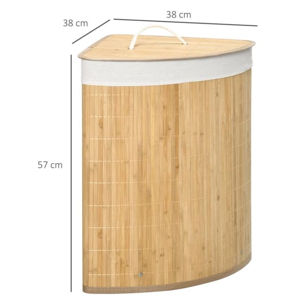 Rootz bambus hjørnevask kurv - hæmmer - tøjarrangør - 55L kapacitet - 38x38x57cm brun og hvid