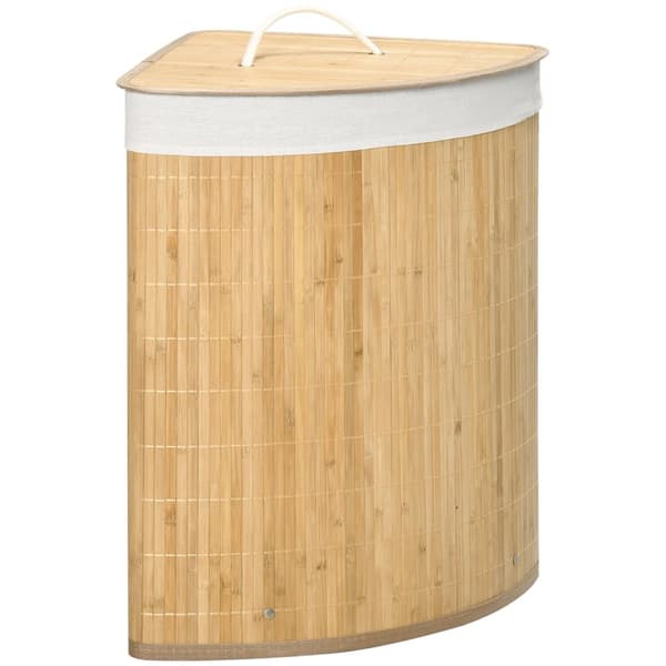 Rootz bambus hjørnevask kurv - hæmmer - tøjarrangør - 55L kapacitet - 38x38x57cm brun og hvid