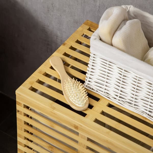 Rootz Bamboo Vaskeri Kurv - Opbevaringsbakke - Tøjhæmmer - Aftagelig stofpose - 44 cm x 37 cm x 62,5 cm