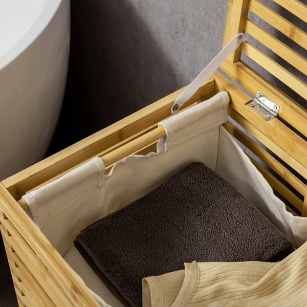 Rootz Bamboo Vaskeri Kurv - Opbevaringsbakke - Tøjhæmmer - Aftagelig stofpose - 44 cm x 37 cm x 62,5 cm