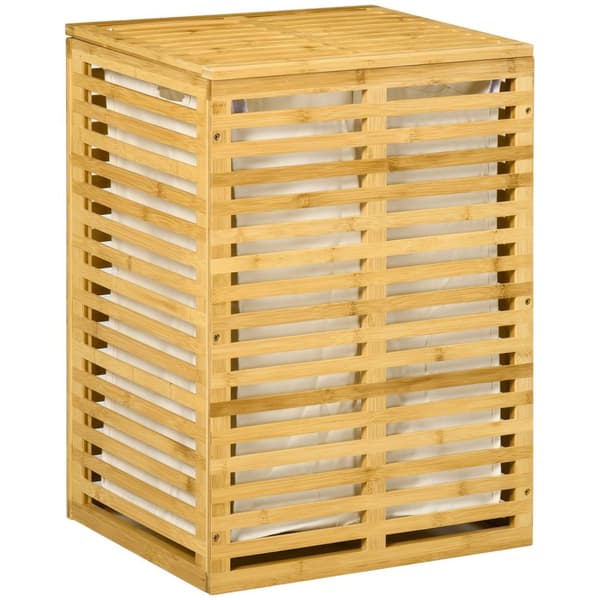 Rootz Bamboo Vaskeri Kurv - Opbevaringsbakke - Tøjhæmmer - Aftagelig stofpose - 44 cm x 37 cm x 62,5 cm