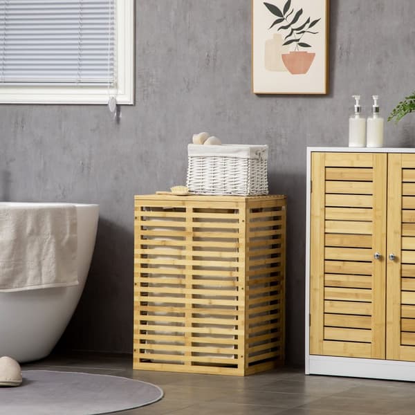 Rootz Bamboo Vaskeri Kurv - Opbevaringsbakke - Tøjhæmmer - Aftagelig stofpose - 44 cm x 37 cm x 62,5 cm