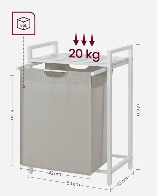 Hvid 1-kammer vasketøjskurv 65L