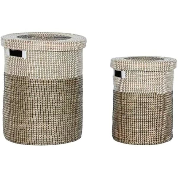 Tvättkorgar - HOME ESPRIT - Set om 2 - Vit och svart - Havsgräs - 44 x 44 x 51 cm