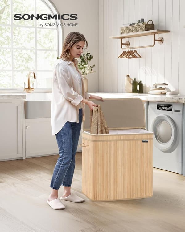 Bambus Vasketøjskurv med Håndtag, 150 L, Natural Beige