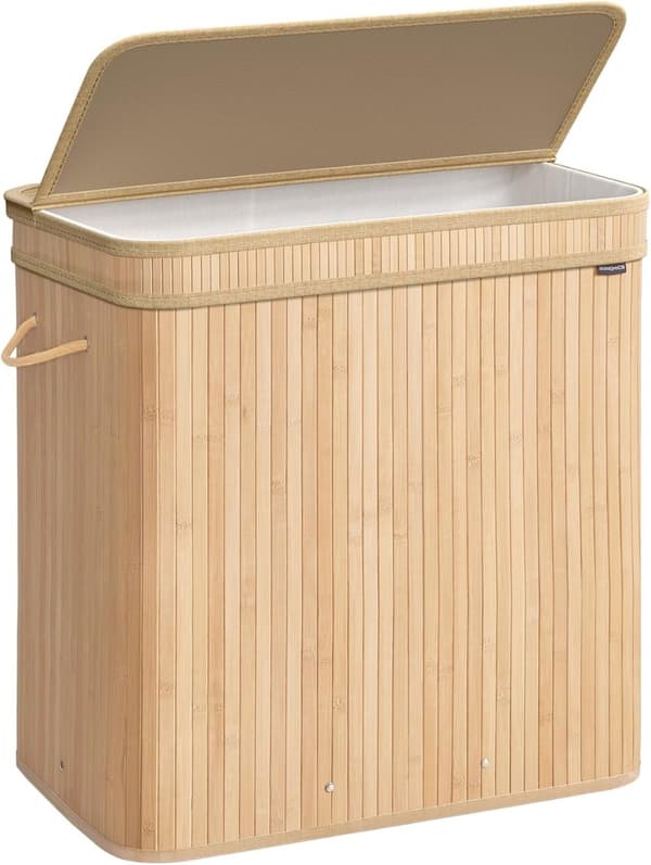 Bambus Vasketøjskurv med Håndtag, 150 L, Natural Beige