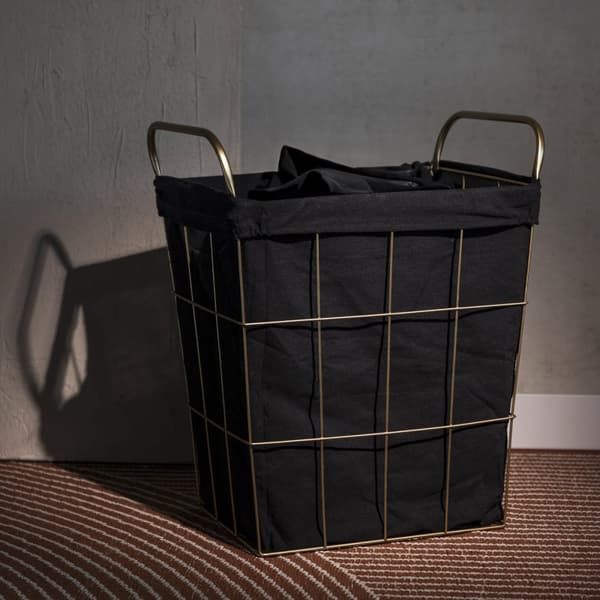Badeværelse kurv | LORREY | guld med sort materiale | 42x27x49 cm | 870175