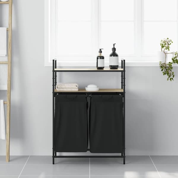vidaXL vasketøjskurv 2 rum med hylder sonoma-eg