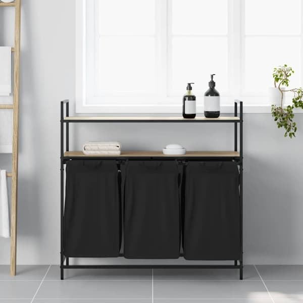 vidaXL vasketøjskurv 3 rum med hylder sonoma-eg