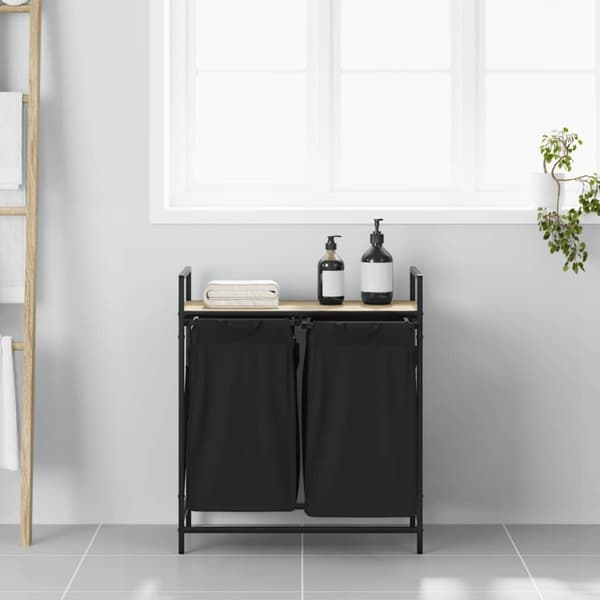 vidaXL vasketøjskurv 2 rum med hylde sonoma-eg