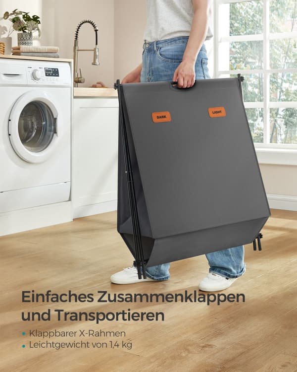 Tvättkorg, Tvättsamlare 115 Liter, Bläcksvart, Skiffergrå
