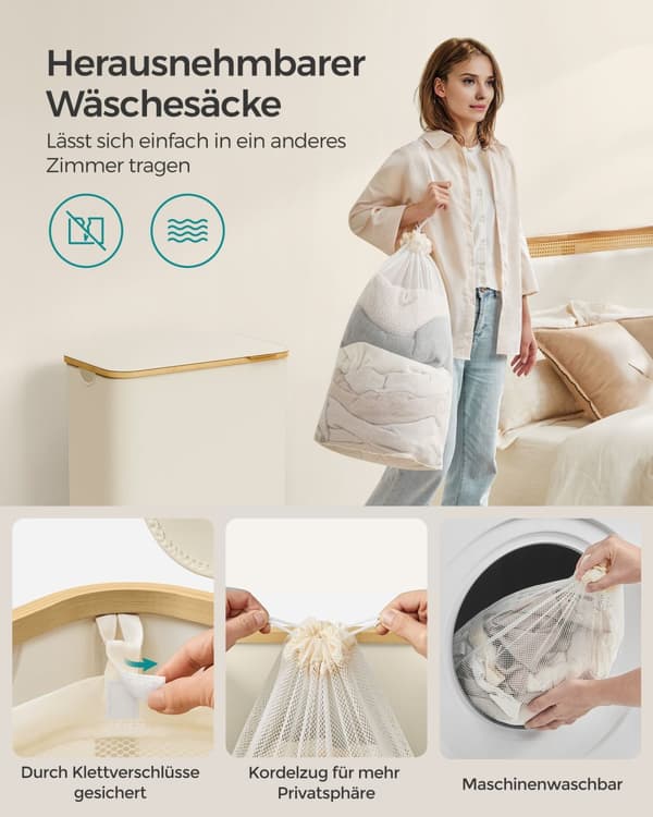 Vasketøjskurv, SONGMICS, Oxford-stof, Bambus, Sammenklappelig.