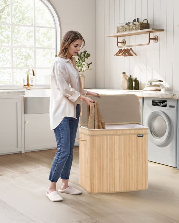 Vasketøjskurv, SONGMICS, 41,5x62,5x61 cm, Naturbeige.