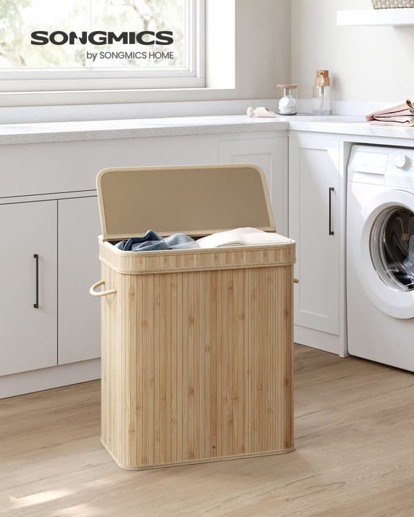 Vasketøjskurv, SONGMICS, 54,5x34,5x61 cm, Naturfarve.
