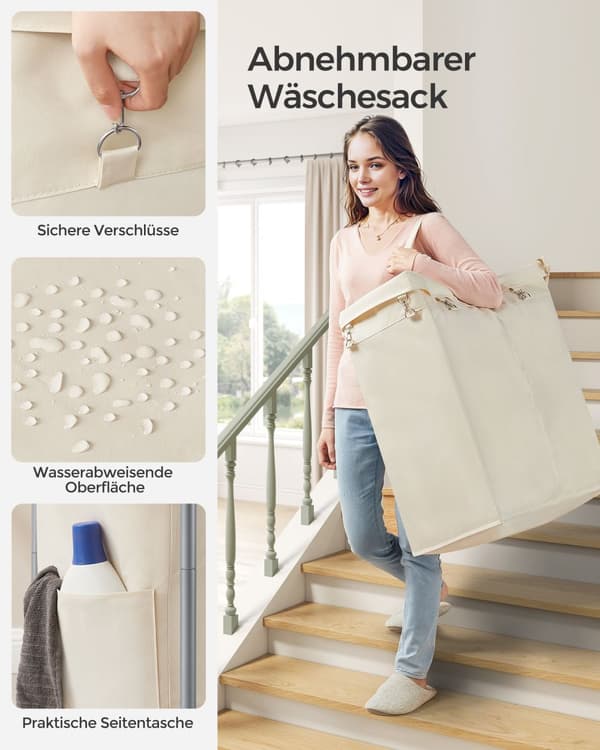 Vasketøjskurv, SONGMICS, 69x39x81 cm, Cremehvid.