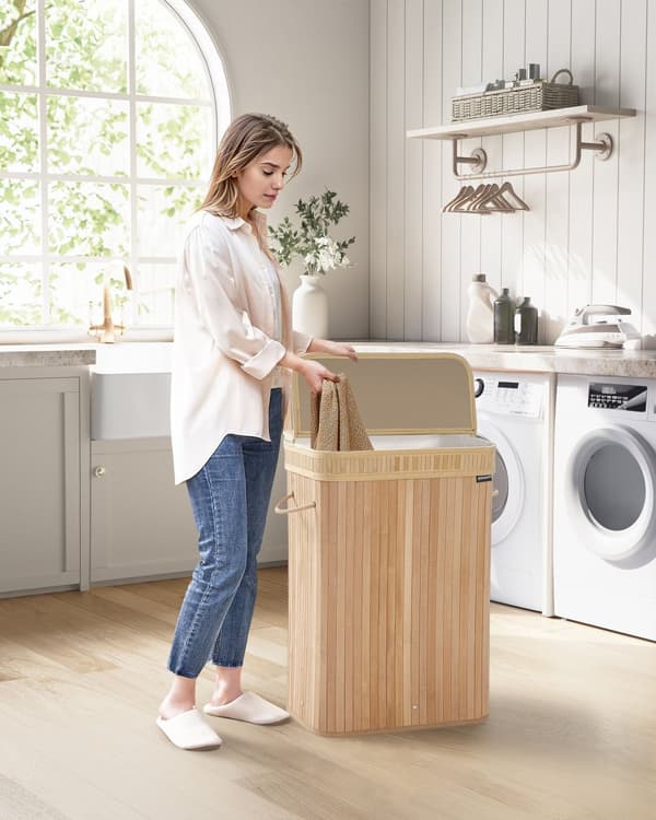 Tvättkorg, SONGMICS, 31,5x42,5x61 cm, Naturbeige.