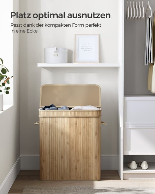 Vasketøjskurv, SONGMICS, 54,5x34,5x61 cm, Naturfarver.