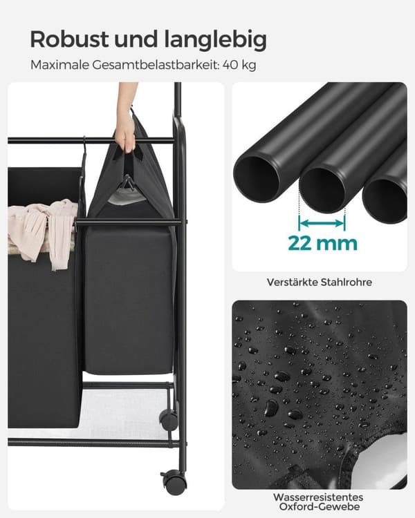 Vasketøjskurv, SONGMICS, 108x44x172 cm, Sort