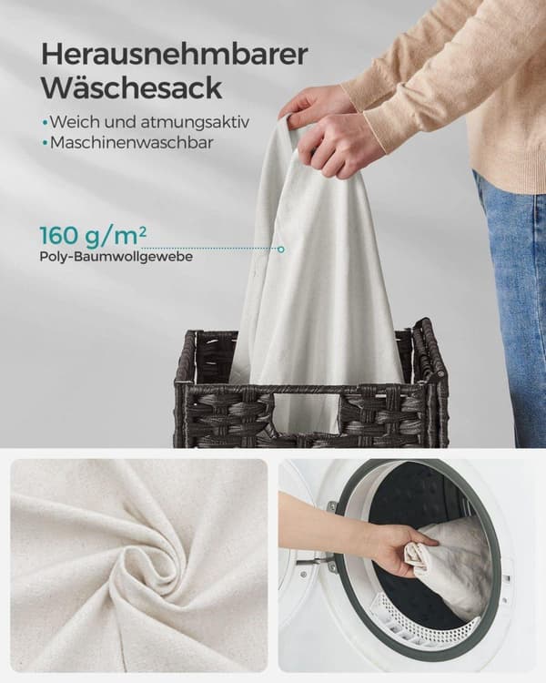 Tvättkorg, SONGMICS LCB51NL, 46x33x60 cm, Svart