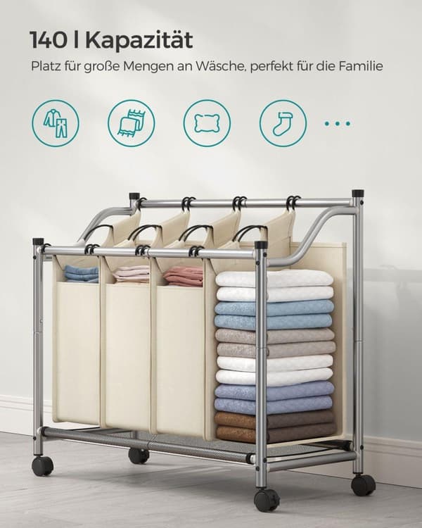 Vasketøjvogn, SONGMICS LSF005, 87.5x38.5x81 cm, Sort