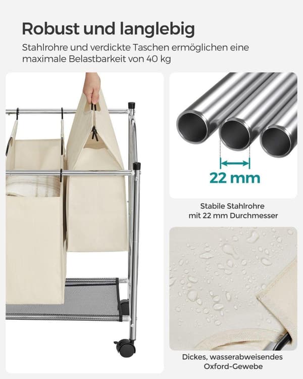 Vasketøjvogn, SONGMICS LSF005, 87.5x38.5x81 cm, Sort