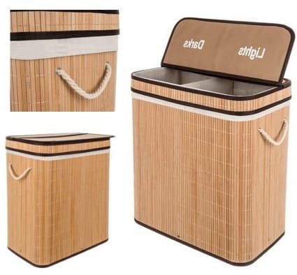 BEMI BAMBU TVÅKAMMAR TVÄTTKORG 100L MED LOCK