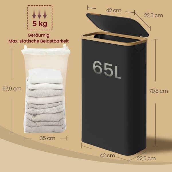 Pesukori kannen kanssa - 65 l, kompakti kangaskeräin