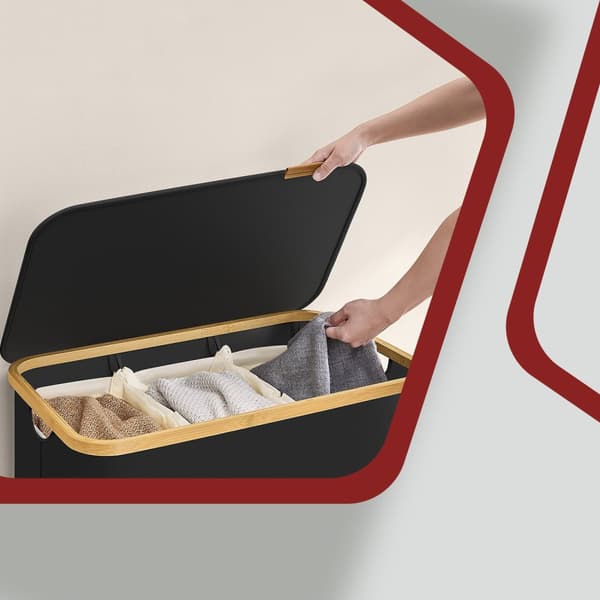 Tøjvaskkurv med 3 rum - 150 l, med låg, stofopsamler